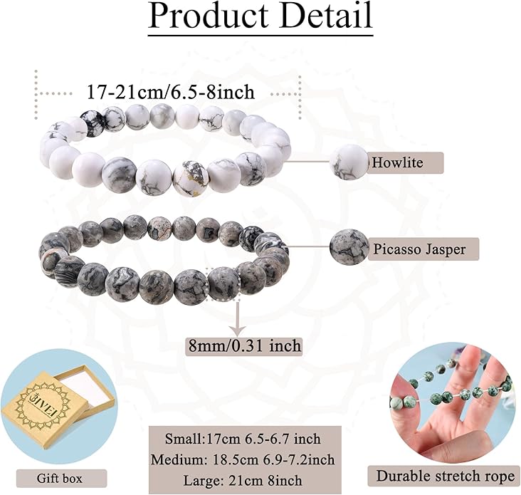 Bivei Natural Gemstone Semi Precious Healing Crystals Handmade Stretchy Round Beads Bracelet, Enhance Positive Energy