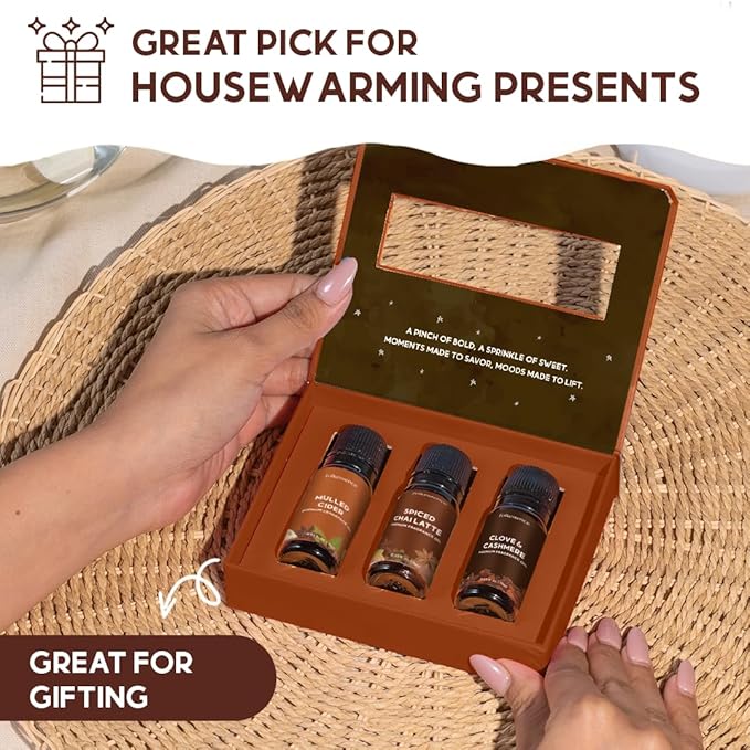 Folkulture Essential Oils for Home | Set of 3 (0.34 fl oz x 3) Fall Essential Oil for Relaxation | Chai Latte, Cider, Clove Essential Oil or Fall Scents for Meditation | Fall Essentials for Women