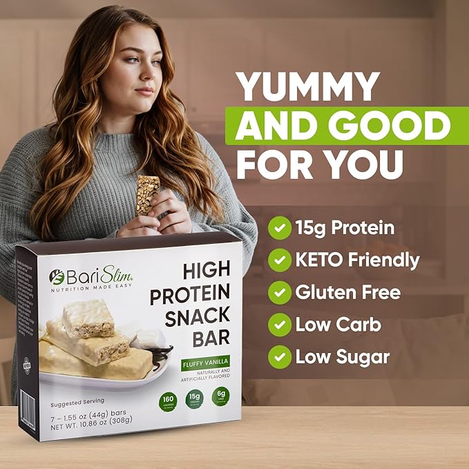 BariSlim High Protein Snack Bar for Bariatric Patients - Nutrient Rich Snack for Post-Surgery Wellness - Ideal for Weight Loss Maintenance & Daily Nutrition | Fluffy Vanilla Bar (13 oz)