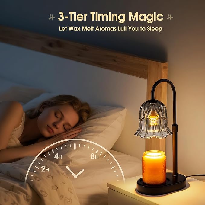 Candle Warmer Lamp Adjustable Timer Electric－ Gray Flower Shaped Wax Melting Lamp