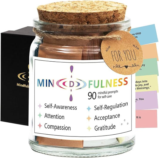 Mindfulness Affirmation Jar for Women,Mindful Meditation Cards,Self Care Relaxation Mental Health Stress Anxiety Relief Gifts for Women Men Friend Therapist,Yoga Retreat Therapy Meditation Accessories