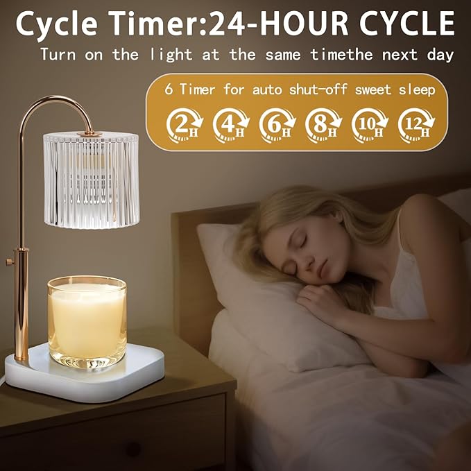 Candle Lamp Warmer with Timer,Electric Candle Light Warmer,Best Friend Birthday Gifts for Women,20 Gears Rotary Dimming with 2 Bulbs