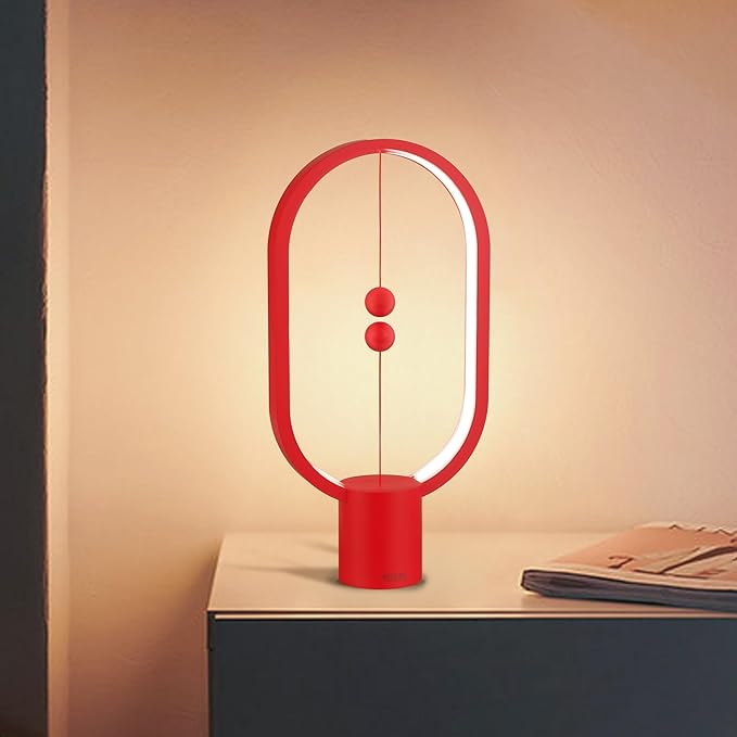 Heng Balance Light, USB Powered LED Table lamp, Creative, Magnetic Switch Night Light, dimmable Eye Protection Table lamp, Used for Gifts, Decoration Bedside, Dormitory and Office(Red)