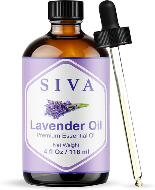 SIVA Lavender Essential Oil - 4 Fl Oz – Natural Lavender Oil - for Diffuser, Face, Skin Care, Aromatherapy, Hair Care, Scalp and Body Massage - with Dropper