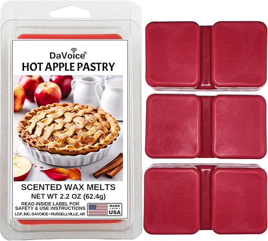 DaVoice Hot Apple Pastry Wax Melts – Strong Scented Soy Wax Cubes with Baked Apple and Cinnamon, Cozy Bakery Dessert Aroma (6 Cubes, 2.2 oz)