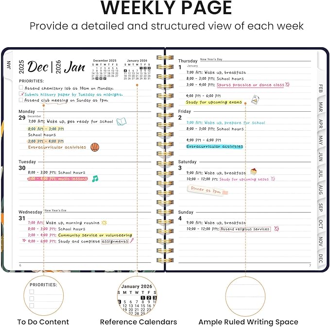 2026 Planner, Monthly and Weekly Calendar Planner for Women, January 2026 - December 2026, Hardcover Pretty 2026 Agenda Planner Book with Tabs, Spiral Bound, Perfect for School Office Home Supplies, 6.3" x 8.5" - Spring Daffodils