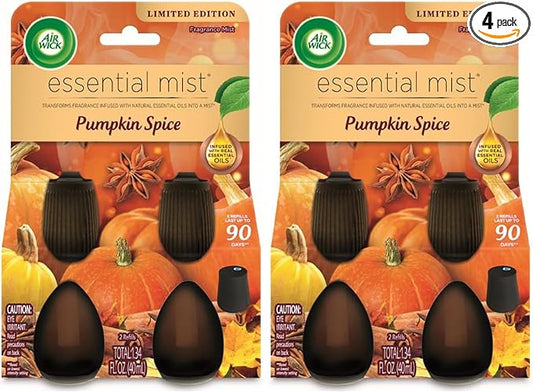 Air Wick Essential Mist Refill, 2ct, Pumpkin Spice, Fall Scent, Essential Oils, Air Freshener (Pack of 2)