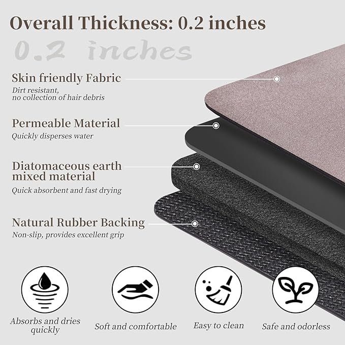 Bath Mat Rugs 24x17 - Diatomaceous Earth Bath Mats Quick Dry Absorbing Bathroom Rugs Rubber Non Slip Thin Bathroom Mat Fit Under Door, Bath Mat for Bathroom Floor, Tub and Shower, Sink, Blush Pink