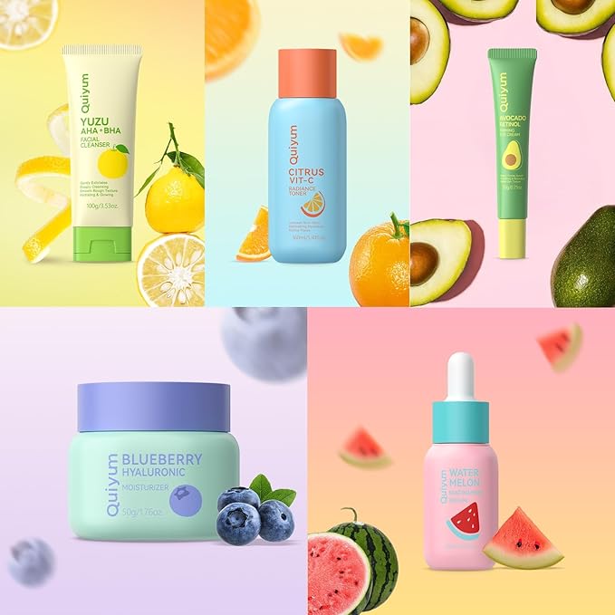 Fruit Skin Care Set, 5 Daily Routine Beauty Skin Care for Teens Girls - Gentle Skincare Gift Sets, Facial Care Set for Women,Travel Sets