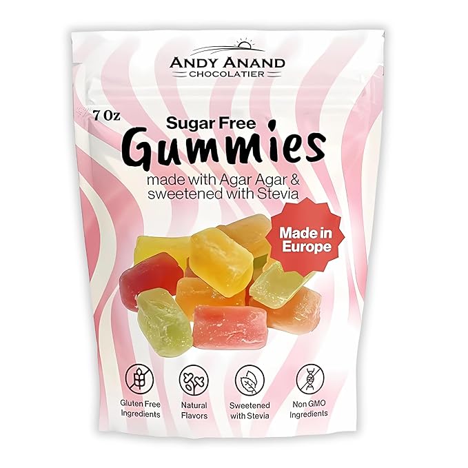 Andy Anand Chocolatier Sugar Free Gummies - Made with Agar & sweetened with Stevia Amazing & Decadent Treats, Diabetic Friendly Flavors, Delicious Birthday Gift, Gourmet Food, Mother's Day Gift (7 Oz)