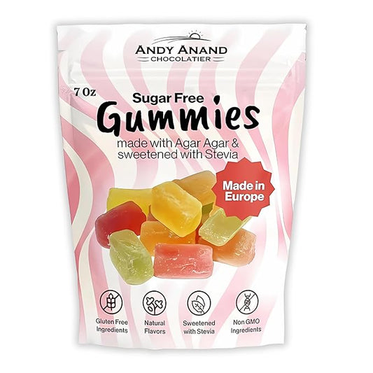 Andy Anand Chocolatier Sugar Free Gummies - Made with Agar & sweetened with Stevia Amazing & Decadent Treats, Diabetic Friendly Flavors, Delicious Birthday Gift, Gourmet Food, Mother's Day Gift (7 Oz)