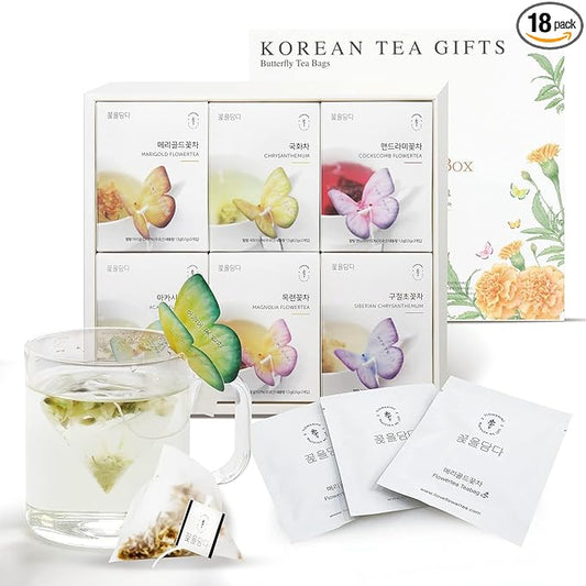 KKOKDAM Korean Tea Gift Set – 6 Flavor Butterfly Tea Bag Sampler – Elegant Box for Tea Lovers - Perfect as Unique Gifts or Gift Set for Women