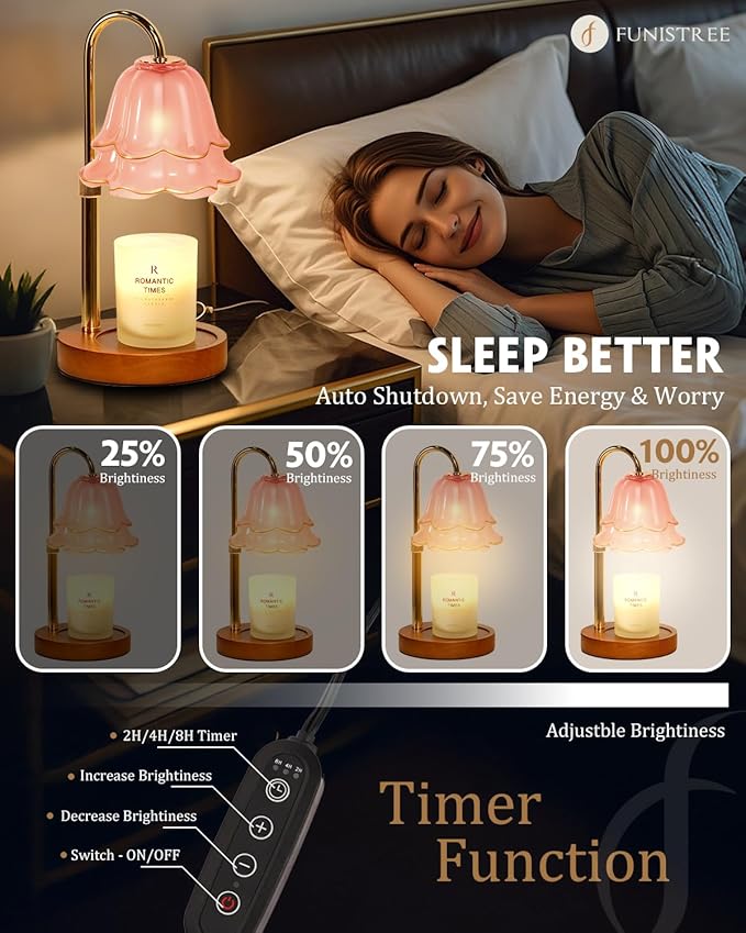 Candle Warmer Lamp with Timer Dimmable, Height Adjustable Birthday Gifts for Women Mom House Warming, Home Decor, Lotus Flower Candle Lamp Warmer 2 Bulbs Inc (Pink-1)
