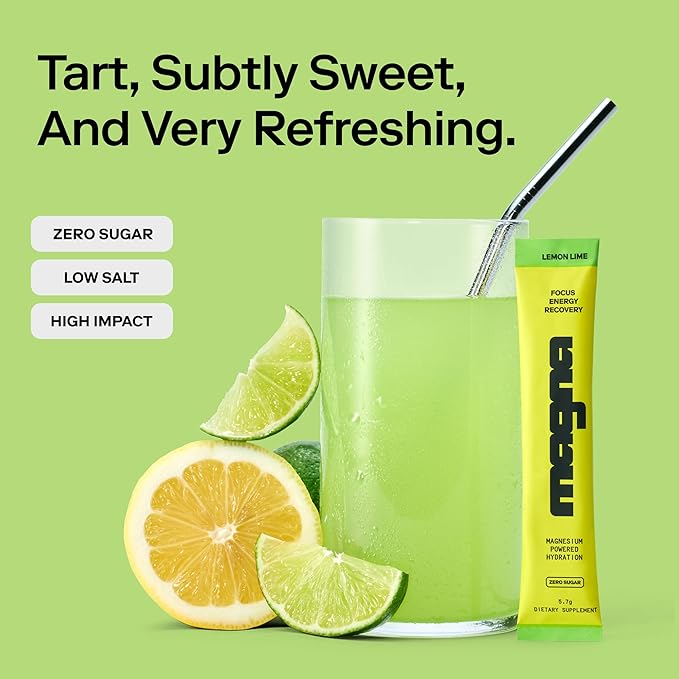 MAGNA Electrolyte Powder Drink Mix for Hydration, Energy & Focus Support with Magnesium L Threonate, Sodium, Potassium, Vitamin D, B6 & B12, Sugar Free, Lemon Lime Flavor, 7 Servings