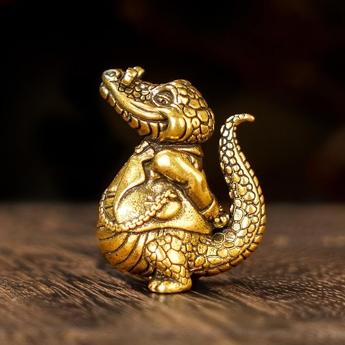 Crocodile Tycoon Brass Statue - 100% Solid Handcast Swagger Pose Figurine, Motivational Gift for Ambitious Professionals, Unique Animal Sculpture for Success & Wealth
