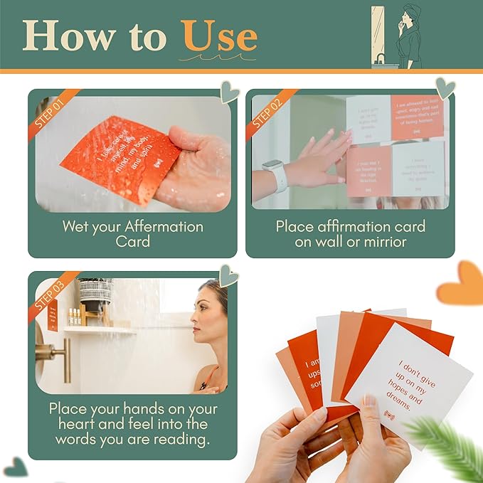 Waterproof Shower Affirmation Cards | Daily Positive Affirmations for Self-Love, Confidence, and Mindfulness | Inspirational Bathroom Cards for Motivation & Mental Wellness