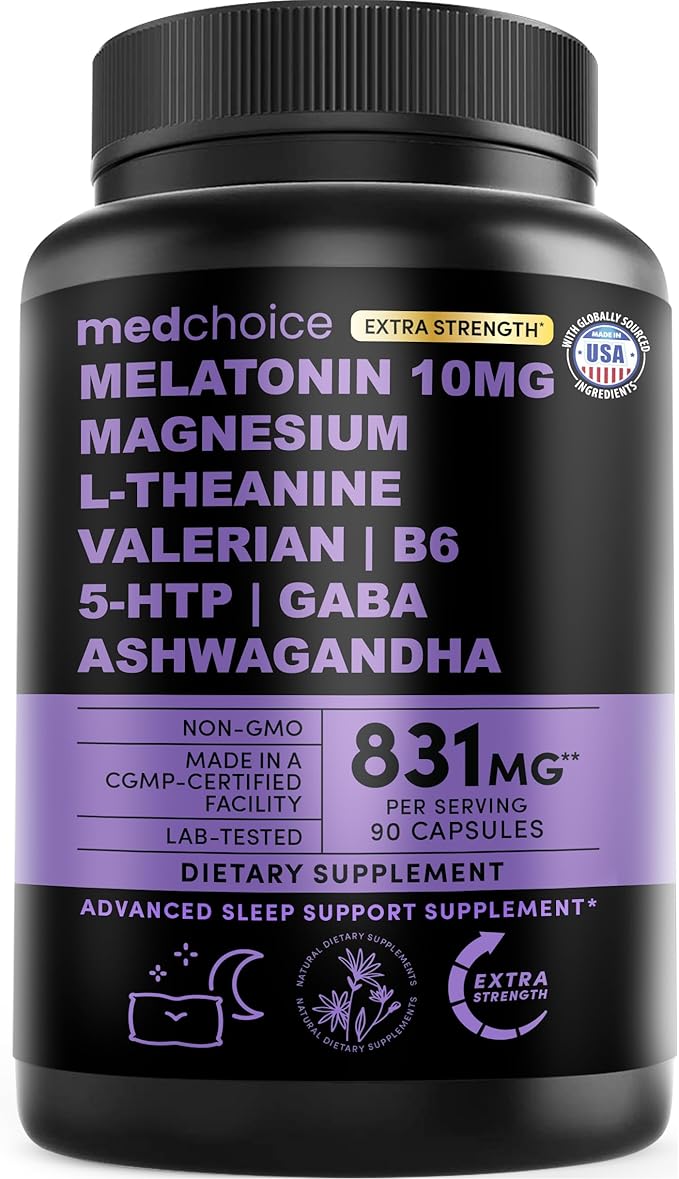 12-in-1 Melatonin Sleep Capsules - 10mg Melatonin Extra Strength with Magnesium and Balanced Blend of Ashwagandha, GABA, Chamomile Extract, L-Theanine & Valerian Root 10:1 Extract (90ct)