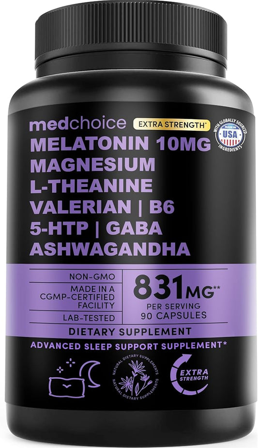 12-in-1 Melatonin Sleep Capsules - 10mg Melatonin Extra Strength with Magnesium and Balanced Blend of Ashwagandha, GABA, Chamomile Extract, L-Theanine & Valerian Root 10:1 Extract (90ct)