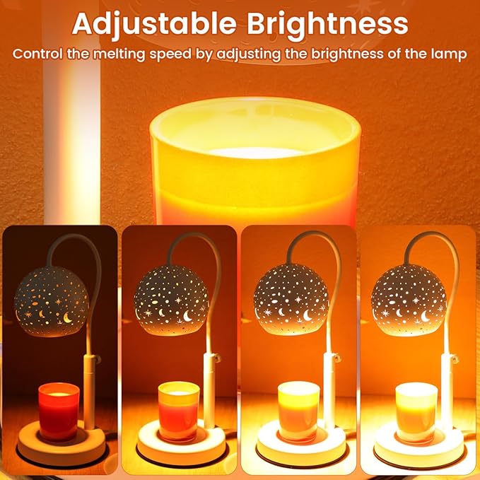 Candle Warmer Lamp with Timer and Dimmer Adjustable Height for Bedroom Decor, Wax Melting Warmer for Jar Candles with 2 Replacement Bulbs Christmas House Warming Gifts