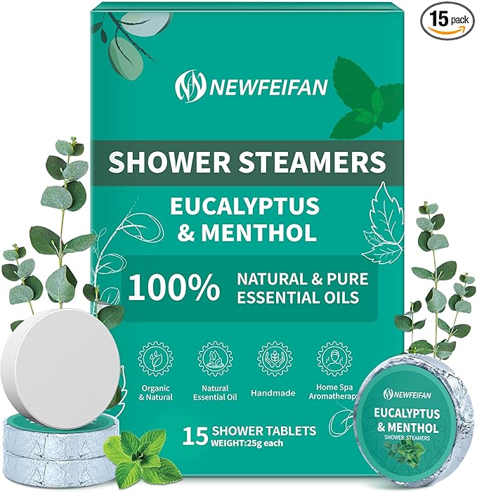 Shower Steamers Aromatherapy 15 Pack Christmas Stocking Stuffers for Teen Girls Women Men Organic Eucalyptus & Menthol Essential Oil, Spa Relaxing White Elephant Gifts, Travel Essentials Aromatherapy