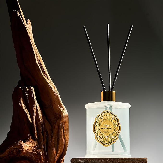 M&SENSE 8.4 oz Large Reed Diffuser for Home | Gardenia Scent Oil Diffuser with Sticks | Bedroom Bathroom Living Room Decor