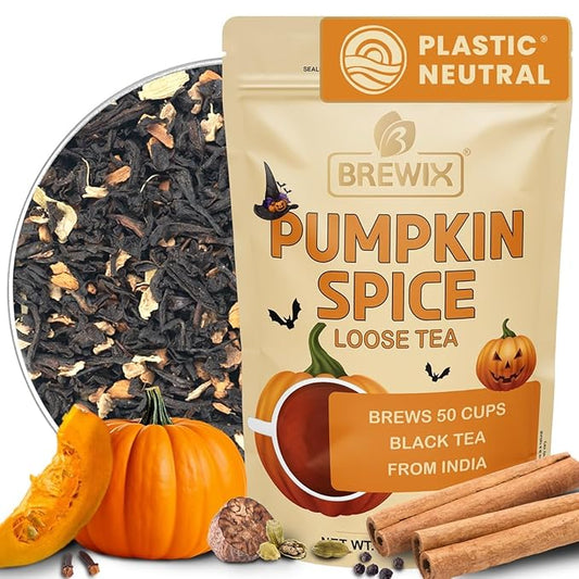 BREWIX, Pumpkin Spice Black Tea, Loose Leaf Tea (50+ Cups, 3.53oz/100g) | Fall | Halloween | Warm and Spicy