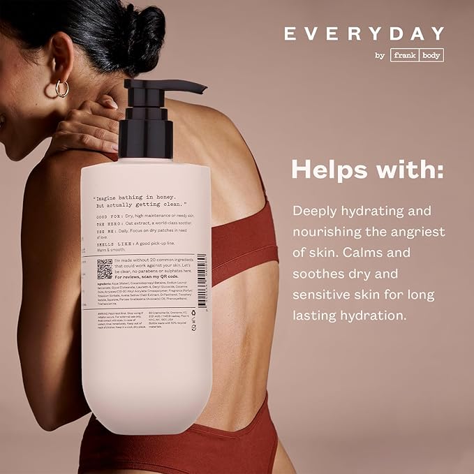 frank body Nourishing Body Wash | Hydrating & Gentle Cleanser | Oat Extract, Avocado Oil & Squalane | Sandalwood & Vanilla Scent | Vegan & Cruelty Free | 360ml