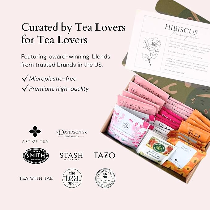 Sippingly Hibiscus Tea Sampler Box - 8 Premium Hibiscus-Infused Blends. 32 Biodegradable Tea Bags. Caffeine-Free, Antioxidant-Rich, Fruity & Floral Herbal Tea Gift Set.