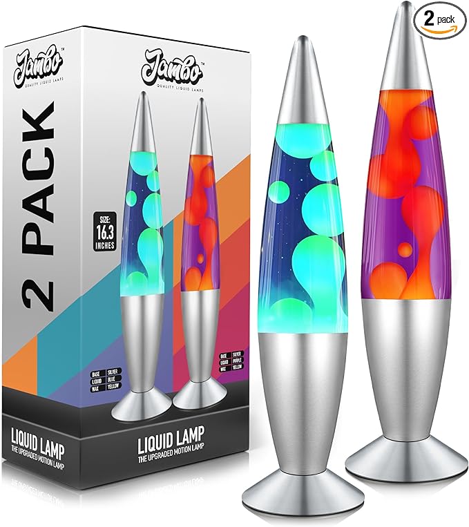 JAMBO 2 Pack- 16" Beautiful Lamp- Blue with Yellow/Green Wax and Purple with Yellow Wax, Relaxing Liquid Lamp, Night Light Nightlight, Lamps for Adults Teens Kid