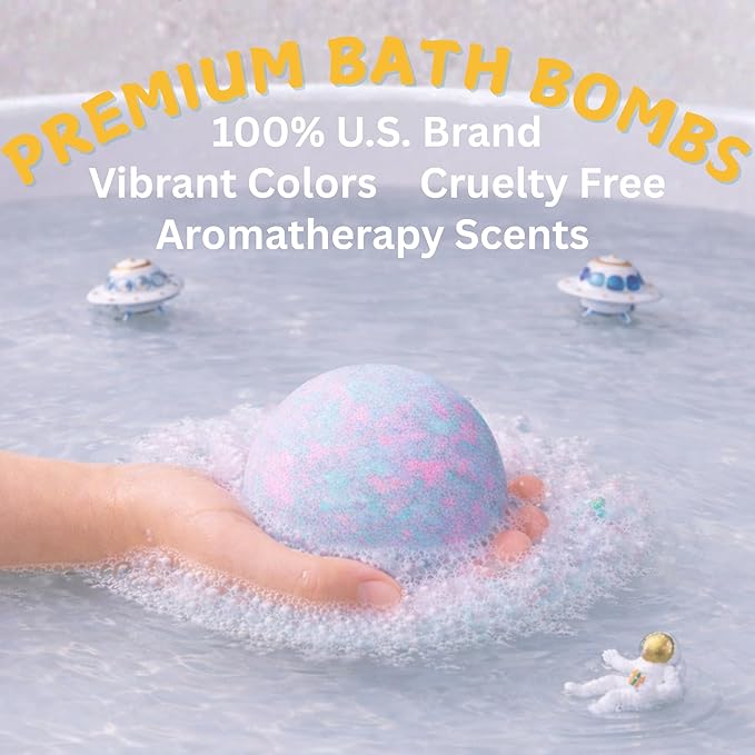 EvolutionUSA Space Bath Bombs for Boys & Girls, 6 Planet Bath Balls with Toy Hidden Inside, Organic Hypoallerganic Childrens Bathbombs, Cosmic Fun Space Surprise, Gift Set Birthday, Christmas, Easter