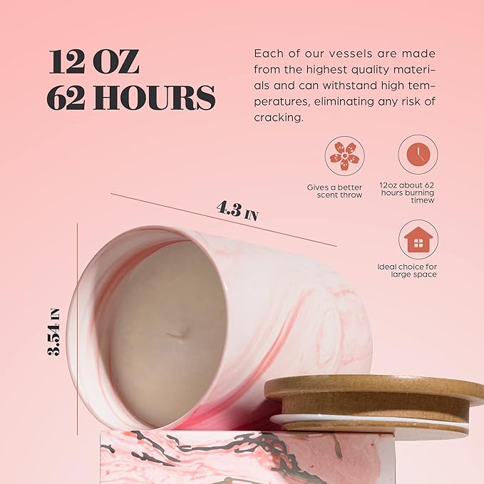 Hidden Label Scented Soy Candles, Large Candle 12oz Japanese Cherry Blossom Ceramic Jar Lava Collection, Gorgeous Gifts for Birthday Thanksgiving Christmas