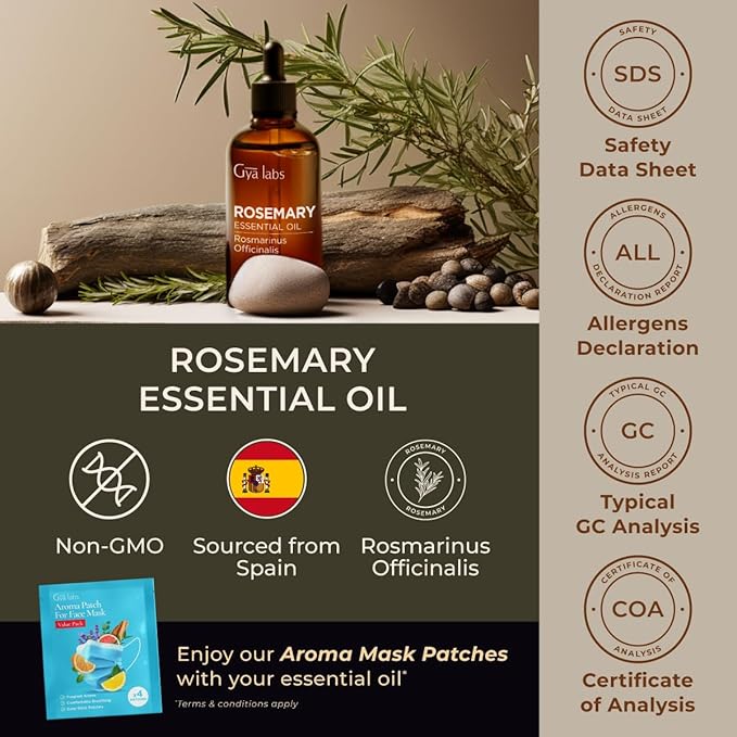 Gya Labs Rosemary Essential Oil - 4 Fl Oz - for Hair, Skin, Diffuser, Aromatherapy & DIY Candle Making Scent