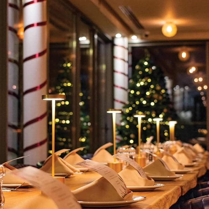 2 Pack LED Cordless Table Lamps, 3 Color Stepless Dimming Battery Powered Lamp, Portable Rechargeable Table Lamp for Dinner/Bars/Patio/Restaurant/Bedroom (Gold)