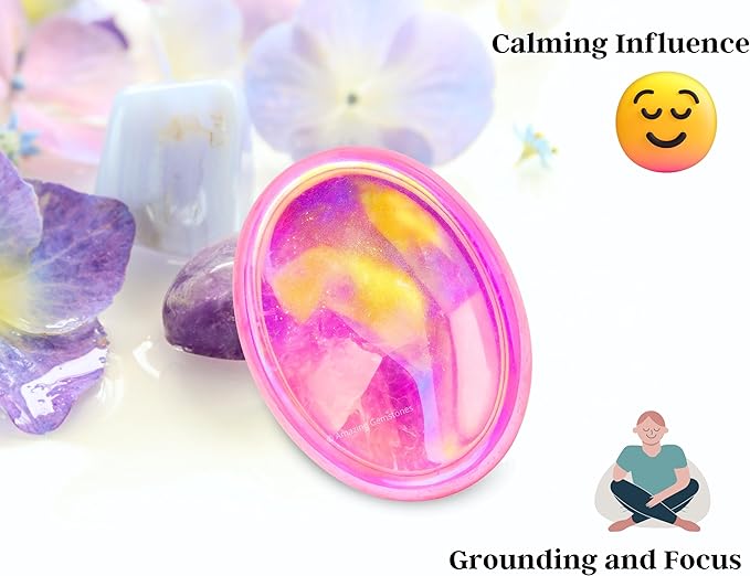 Amazing Gemstone Angel Aura Rose Quartz Worry Stone Crystals & Healing Stones - Worry Stones for Stress Relief Gifts - Piedra Crystal Fidget for Meditation - Stocking Stuffers and Birthday Gifts