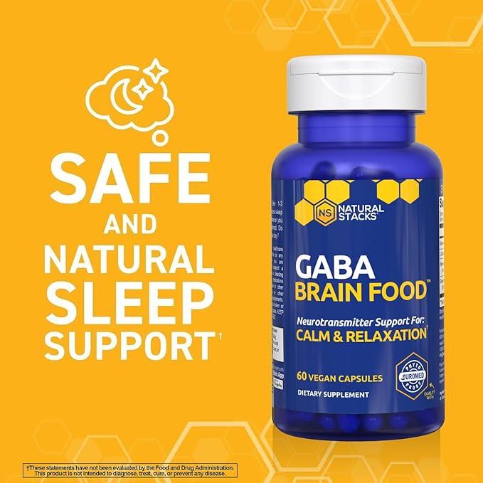 GABA Brain Food - GABA Supplement with L-Citrulline & Grape Seed Extract - Supports Calm & Relaxation - Nighttime Sleep Aid - Supports Production of Gamma Aminobutyric Acid - 60 L-Citrulline Capsules