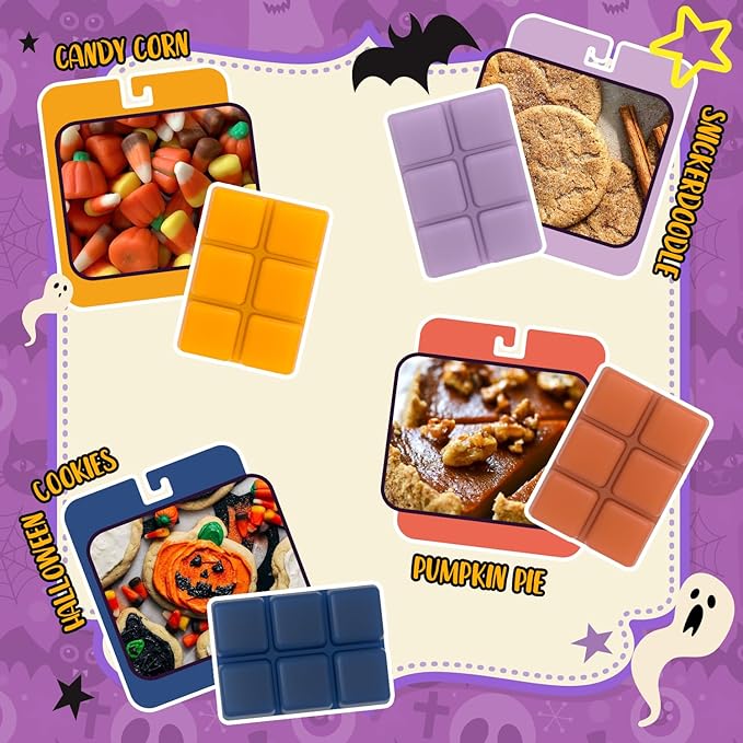 Halloween Scented Wax Melts, Scented Soy Wax Cubes Gift Set for Wax Warmer-Hot Chocolate, Caramel Apple, Caramel Corn, Apple Cider, Candy Corn, Cinnamon Cookies, Halloween Cookies, Pumpkin Pie-8x2.5o