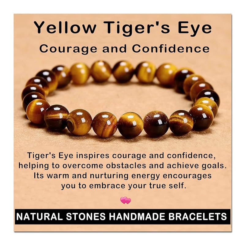 AD Beads Handmade Gemstone Stretch Elastic Bracelet Crystal Healing Reiki Nature's Beauty and Spiritual Essence Unisex (12mm, Yellow Tiger's Eye)