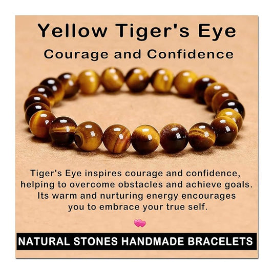 AD Beads Handmade Gemstone Stretch Elastic Bracelet Crystal Healing Reiki Nature's Beauty and Spiritual Essence Unisex (12mm, Yellow Tiger's Eye)