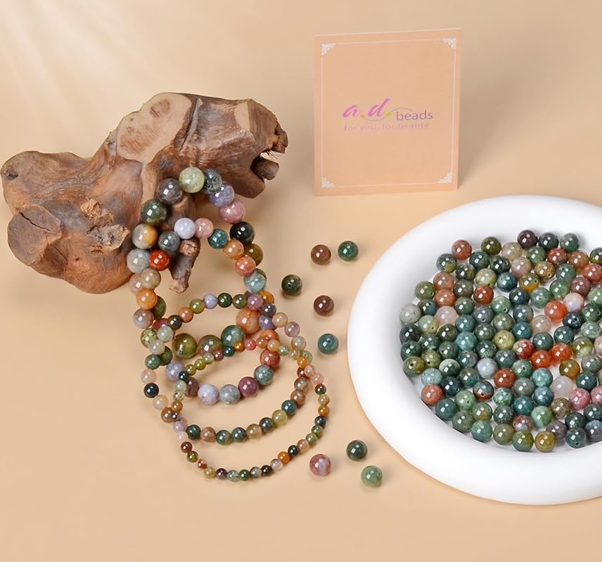 AD Beads Handmade Gemstone Stretch Elastic Bracelet Crystal Healing Reiki Nature's Beauty and Spiritual Essence Unisex (10mm, Indian Agate)