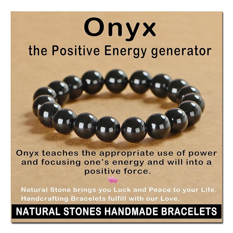 AD Beads Handmade Gemstone Stretch Elastic Bracelet Crystal Healing Reiki Nature's Beauty and Spiritual Essence Unisex (10mm, Black Onyx)