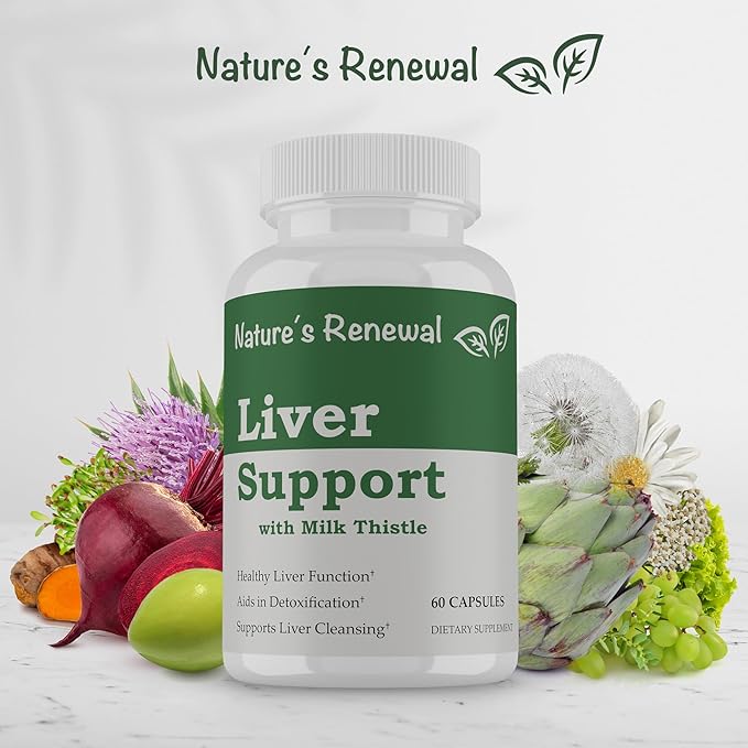 Nature's Renewal Liver Support Supplement – Cleanse Detox Repair Renew Recovery Formula with Milk Thistle, Dandelion Root, Artichoke Extract, Choline, Turmeric – 60 Capsules