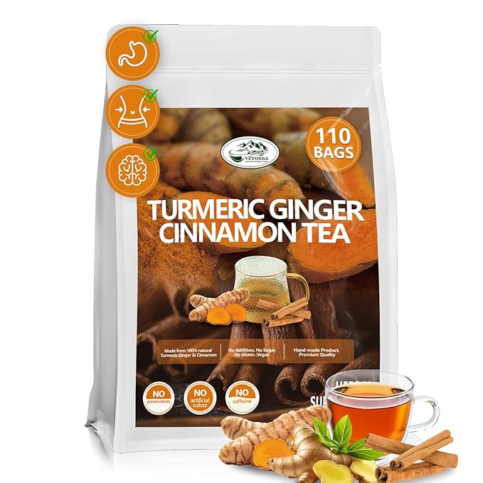 110 Bags Premium Turmeric, Ginger, Cinnamon Blend Tea, Upgraded Version. Improve Digestion, Support Brain, Weight, Skin and Sleep.100% Natural & No Additives & Caffeine Free.