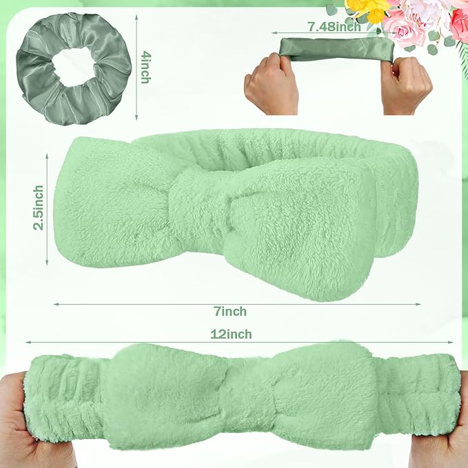 24 Pcs Bachelorette Party Favors Include 12 Bride Bridesmaid Spa Headband 12 Bridesmaid Gifts Scrunchies for Women Sleepover Spa Bachelorette Party Accessories Supplies(White, Green)