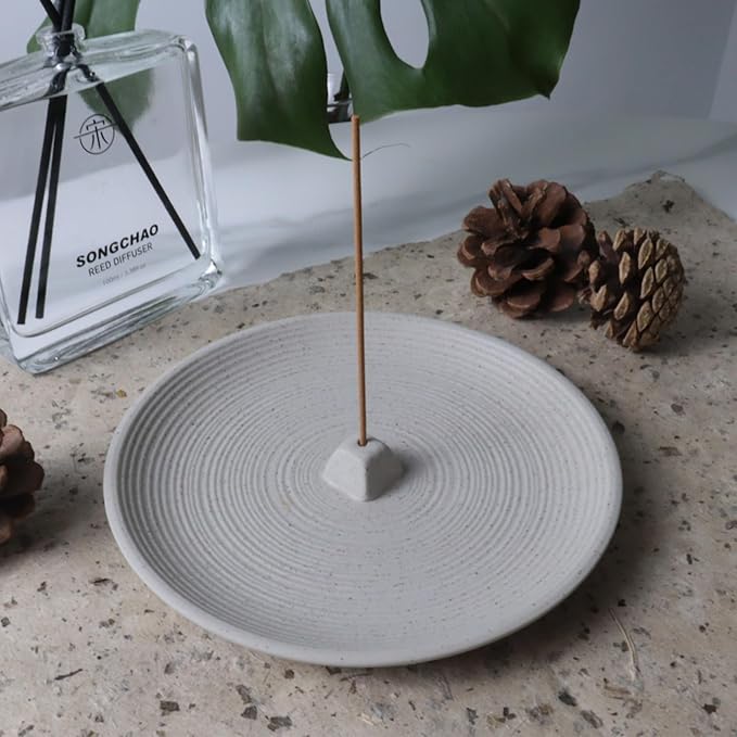 Incense Holder Ceramic Incense Burner Simple Style Incense Sticks Holder Insence Tray for Set for Office Yoga and Livingroom (White)