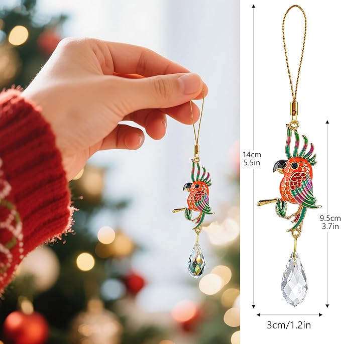 H&D HYALINE & DORA 6Pcs Parrot Ornament Parrot Christmas Tree Decor Birds Lovers Gift Crystal Ornament Christmas Window Party Decorations