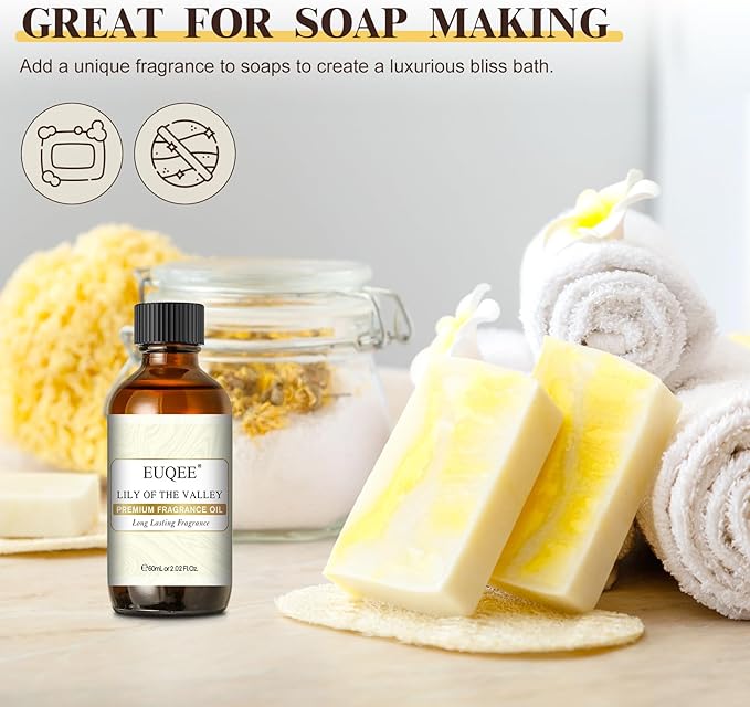 EUQEE 60ML Lily of The Valley Fragrance Oil Premium Essential Oil with Glass Dropper for Diffuser, Soap Candle Making - 2.02 Fl oz