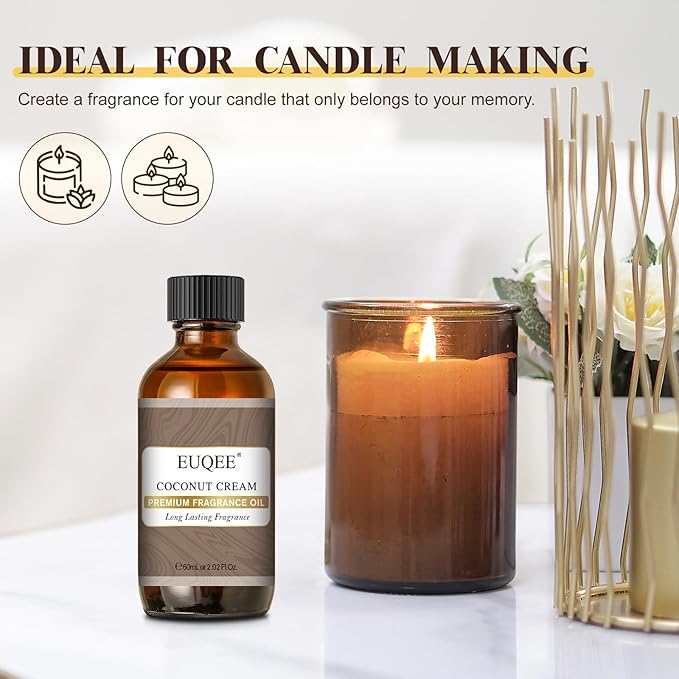 EUQEE 2.02 Fl OZ Coconut Cream Fragrance Oils, Premium Fragrance Essential Oils with Glass Dropper for Diffusers, Soap Candle Making(60ml)