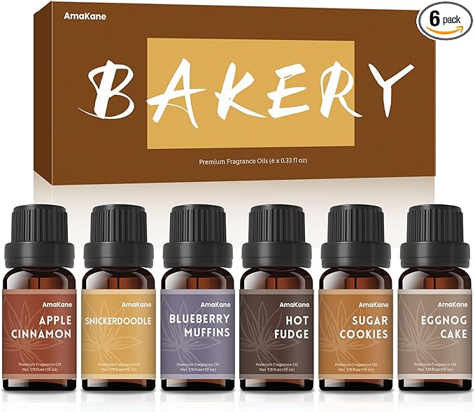 AmaKane Bakery Fragrance Oils, Fall Essential Oils, Candle Making Scents, Soap Slime Scents, Aromatherapy Diffuser Oils for Home, Apple Cinnamon, Sugar Cookies and More 6x10 ml