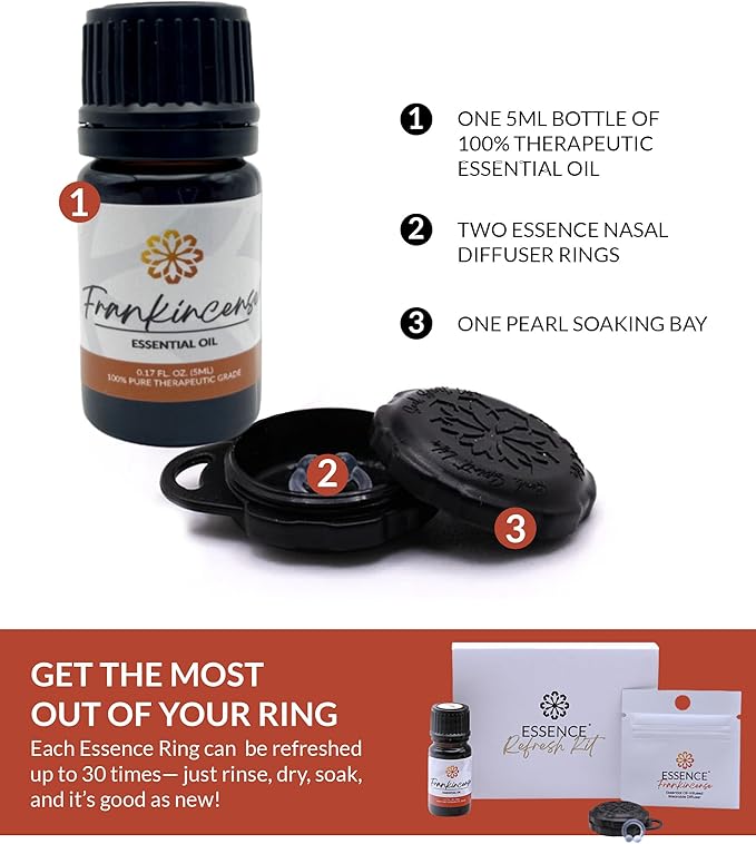 Essence Wearable Aromatherapy Nasal Diffuser – Frankincense Essential Oil Nose Ring Silicone Inhaler for Stress & Mood Support - Made in USA & Travel-Friendly