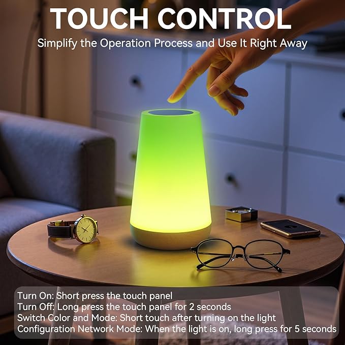 Auxmir Smart Table Lamp, Dimmable Nursery Night Light for Baby Work with App/Voice Control, LED Lamp with Music Sync and 100+ Scene Modes, Bedside Timer Lamp for Bedroom Living Room Sleep Aid(Corded)